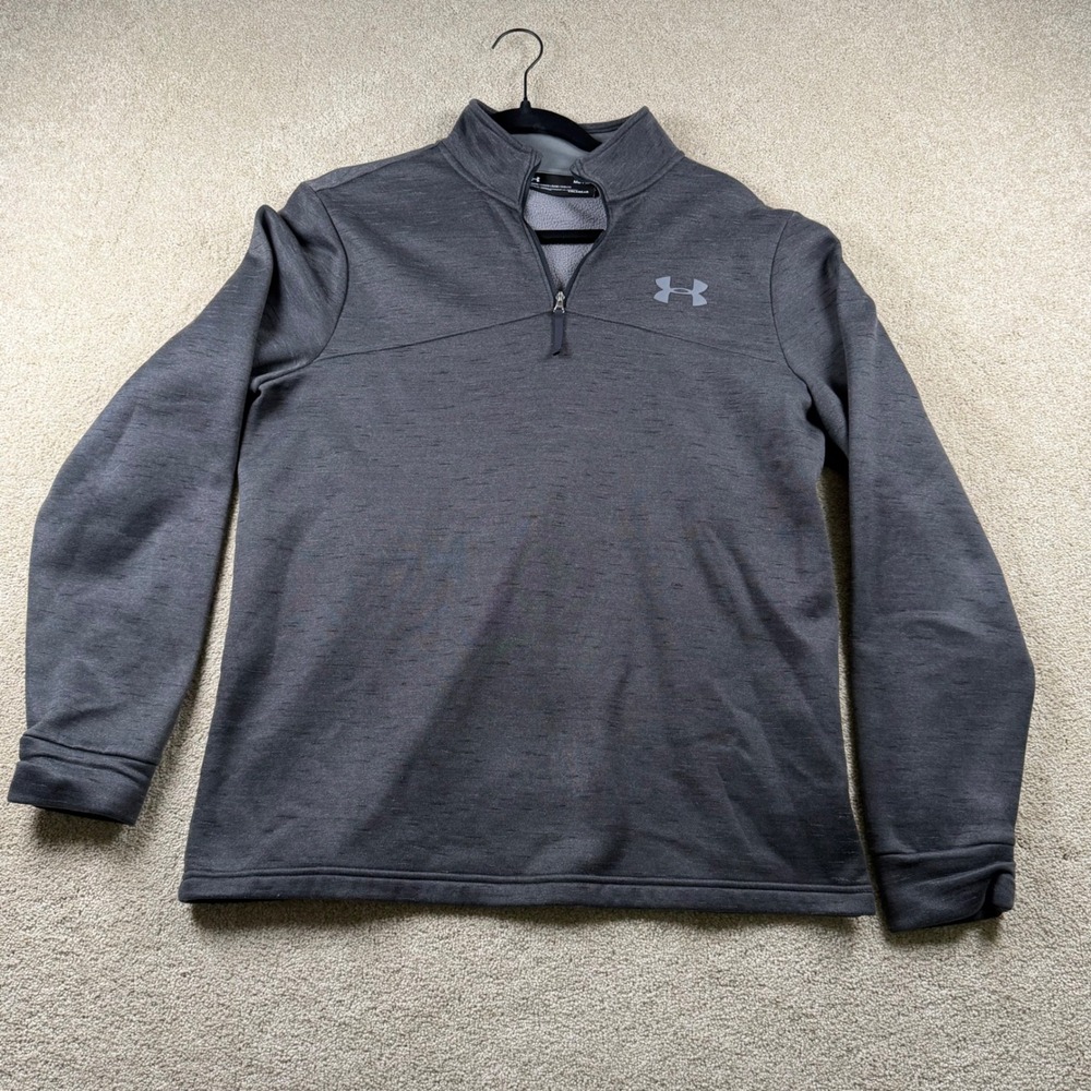 Under Armour ColdGear Mens Medium Gray Heather 1/4 Zip Fleece Pullover Loose Fit